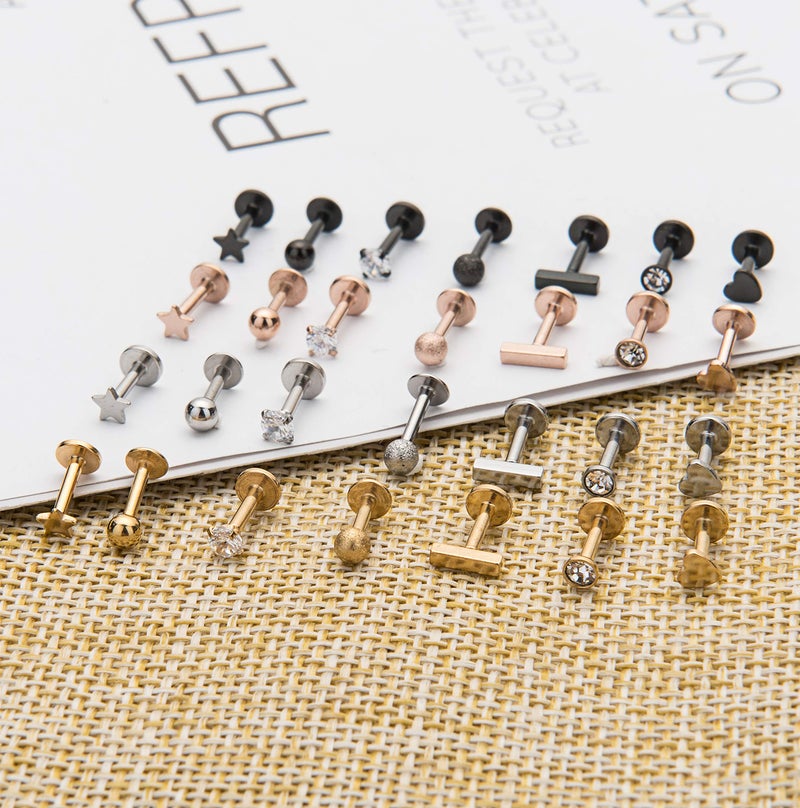 Masedy 16Pcs 16G 316L Stainless Steel CZ Labret Monroe Lip Rings Cartilage Helix Tragus Nose Piercing 6-8MM (C: 28Pcs 6MM) - Image 4